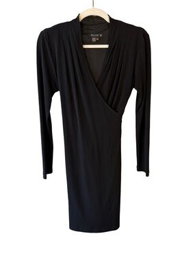 Femme Black Long-Sleeve Wrap Bodycon Stretch Tie Dress Size M Canada Minimalist